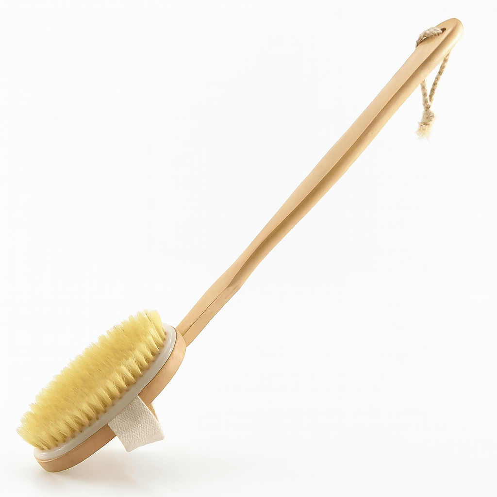 Wooden Long Handle Bath Brush, Soft Pig Bristle Body Cleaning and Massage Tool