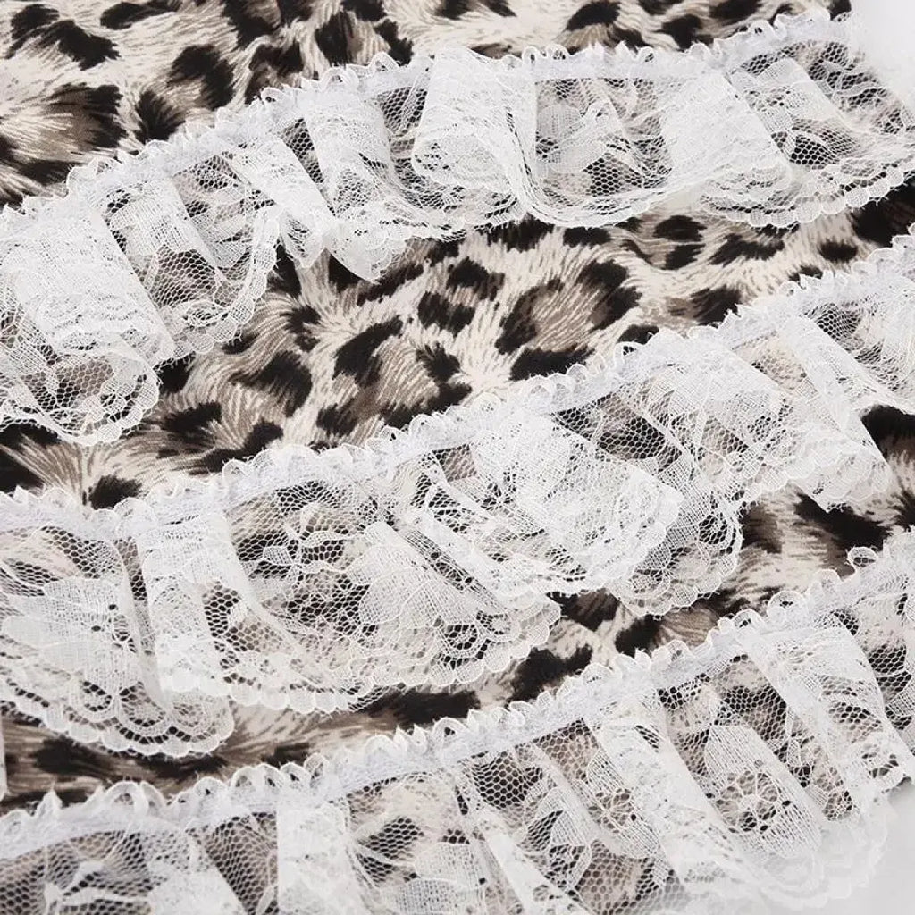 Leopard Print Lace Ruffle Tank Top – Y2K Coquette Cropped Camisole