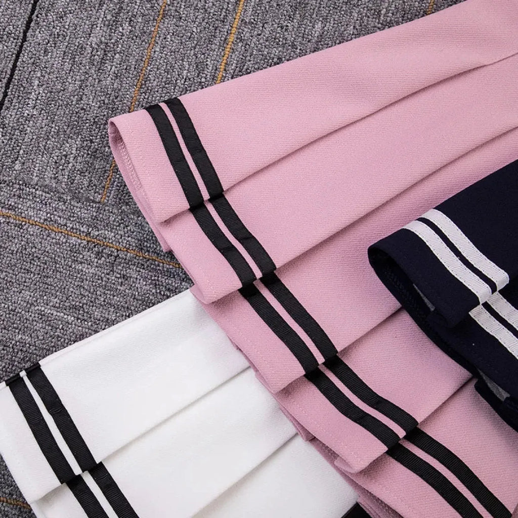 Y2K High Waist Pleated Mini Skirt – Kawaii Preppy Striped Style
