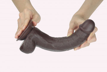Get Lucky 9" Real Skin Dildo - Dark Brown